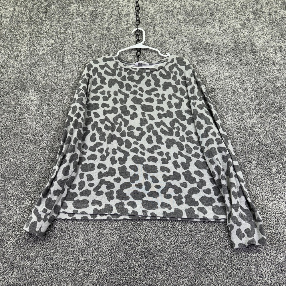 Time And Tru Shirt Womens XL Gray Leopard Print Long Sleeve T Shirt Casual